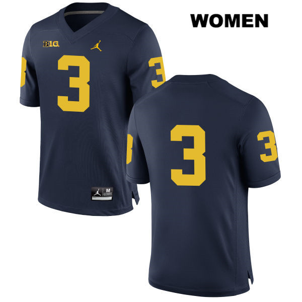Women's NCAA Michigan Wolverines Wilton Speight #3 No Name Navy Jordan Brand Authentic Stitched Football College Jersey DW25U72VB